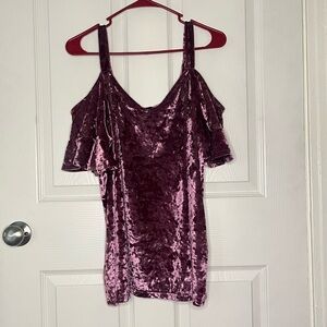 Torrid Purple Velvet Col Shoulder Flutter Sleeves Top